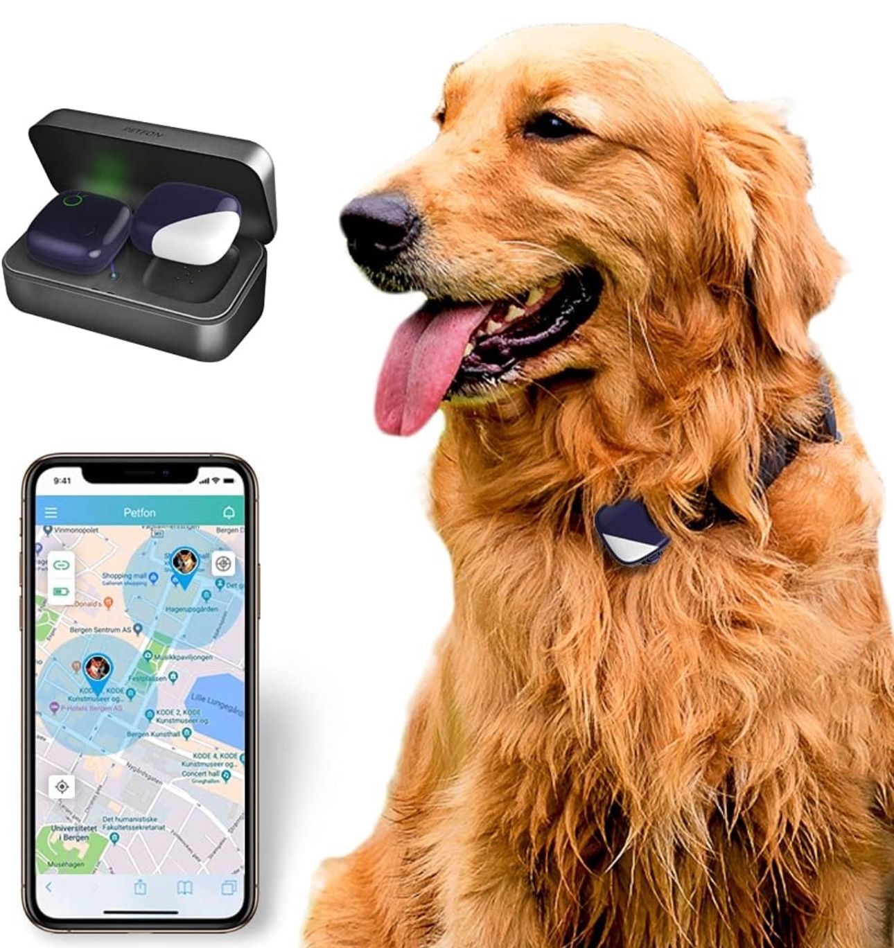 Pet GPS Tracker, No Monthly Fee, Real-Time Tracking Collar Device, APP Control for Dogs and Pets Activity Monitor