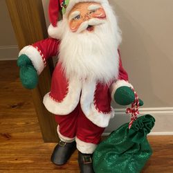 Beautiful Jolly Santa 3ft Tall w/green bag.  He is in perfect condition.