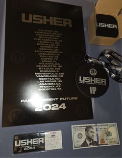 USHER Past Present Future Tour VIP swag package - B/T speaker,  poster, magnet, Usher Bucks, lanyard