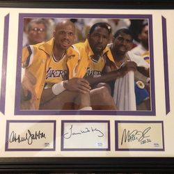 Lakers Signed Frame, Kareem Abdul-Jabbar, James Worthy & Magic Johnson