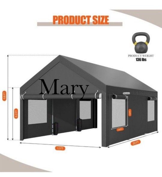 10x20ft Heavy Duty Carport with Removable Sidewalls & Doors Portable
