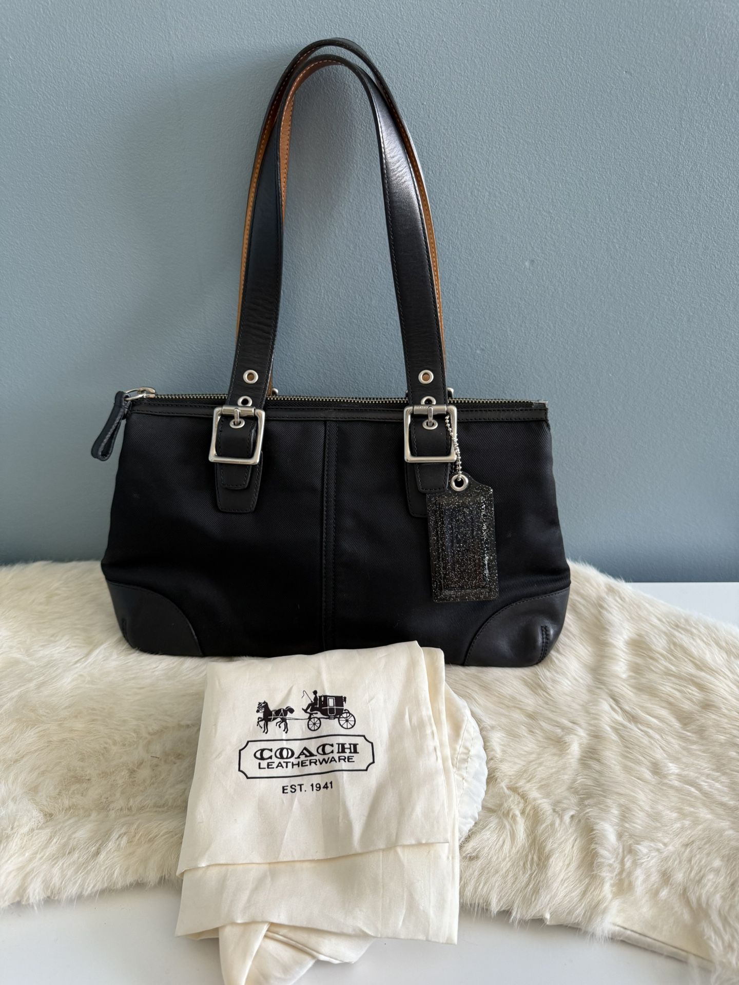 Coach Canvas Leather Shoulder Bag with Dustbag
