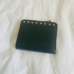 Fossil bifold Studded Green Wallet with coin slot. Compact and small.