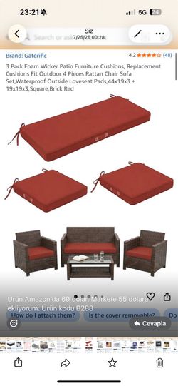 3 Pack Foam Wicker Patio Furniture Cushions - B288