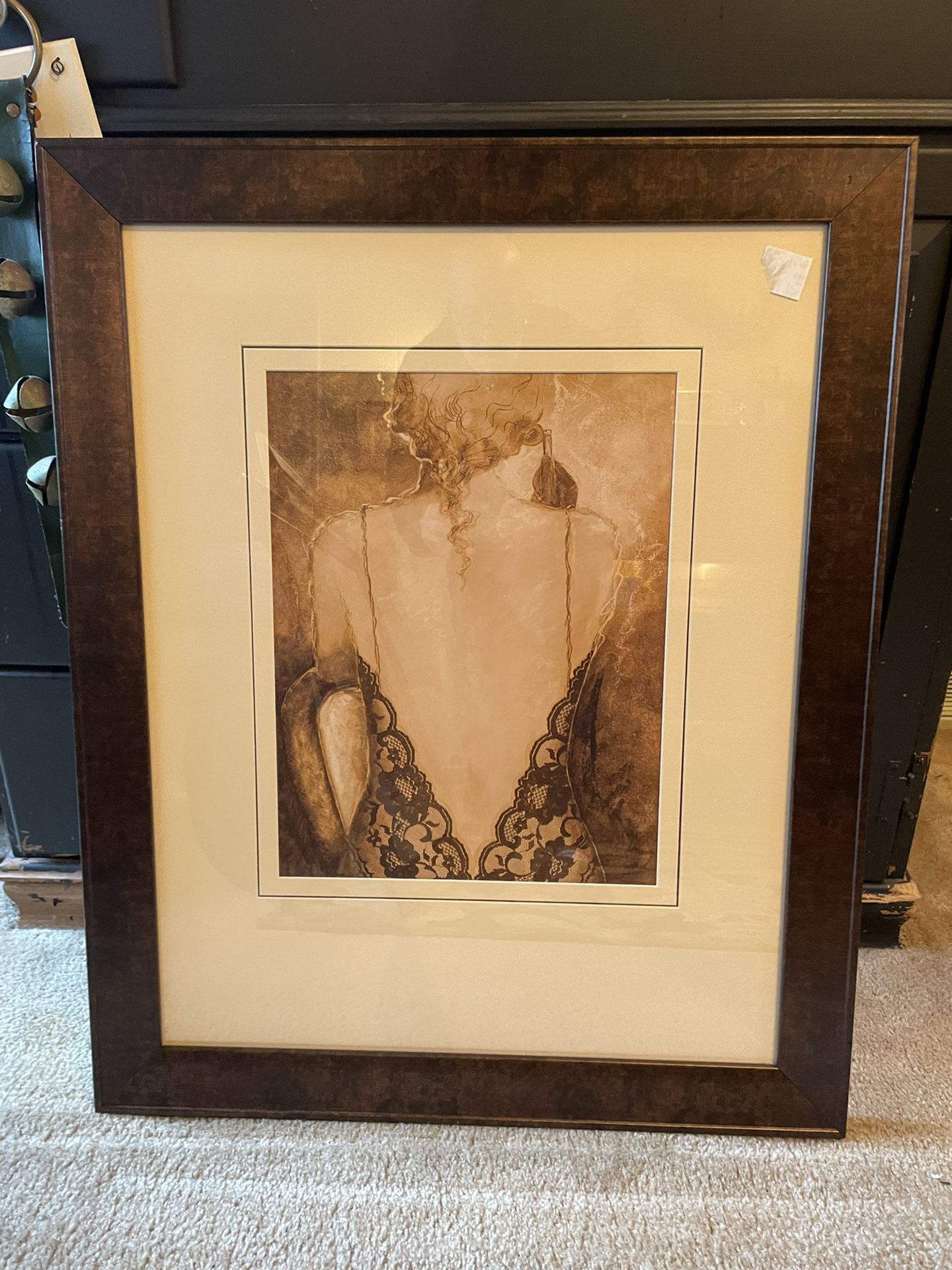 Framed Composite Matted Lady Print In Glass 