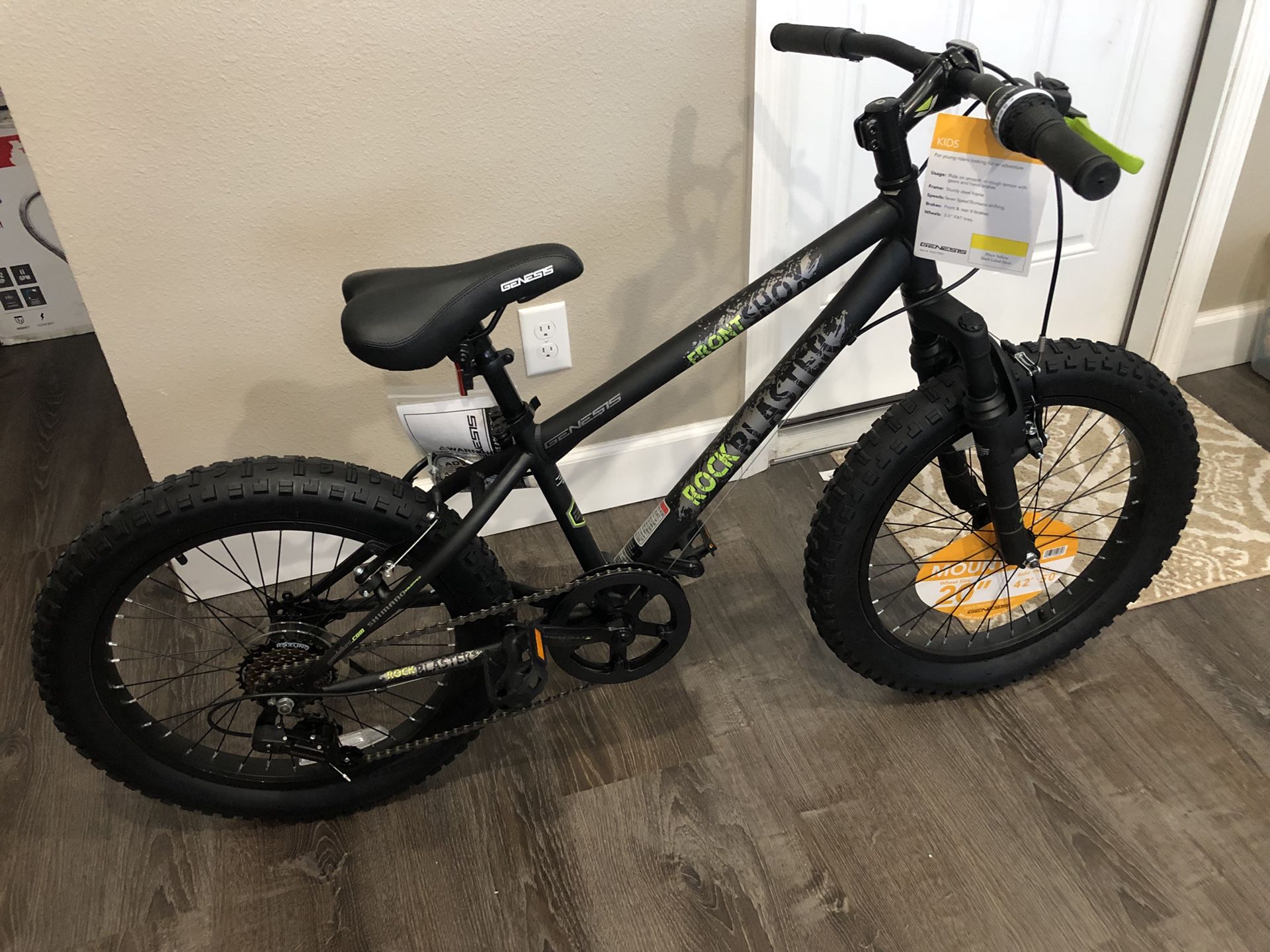 New BCA 20” Boys’ Genesis Rock Blaster Fat Tires Mountain Bicycle, Black