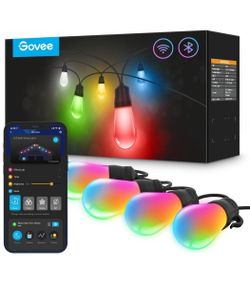 Govee Smart Outdoor String Lights, RGBIC Warm White 96ft (2 Ropes of 48ft) LED Bulbs for Christmas Decorations Outdoor, WiFi Patio Lights
