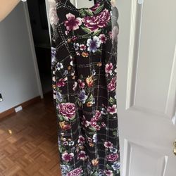 Womens Large A Byers Black Multicolored Floral Plaid Dress 