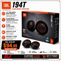Car Speaker Set 3/4" Edge Driven Dome Tweeters 150 Watts JBL 194T 🚨 Payment Options Available 🚨 No Credit Needed 🚨