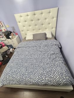 Tufted Queen Bed with Tall Padded Headboard – Glam Style