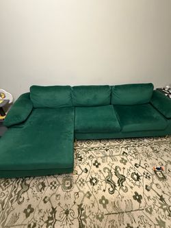 Green Sectional with Gold Legs