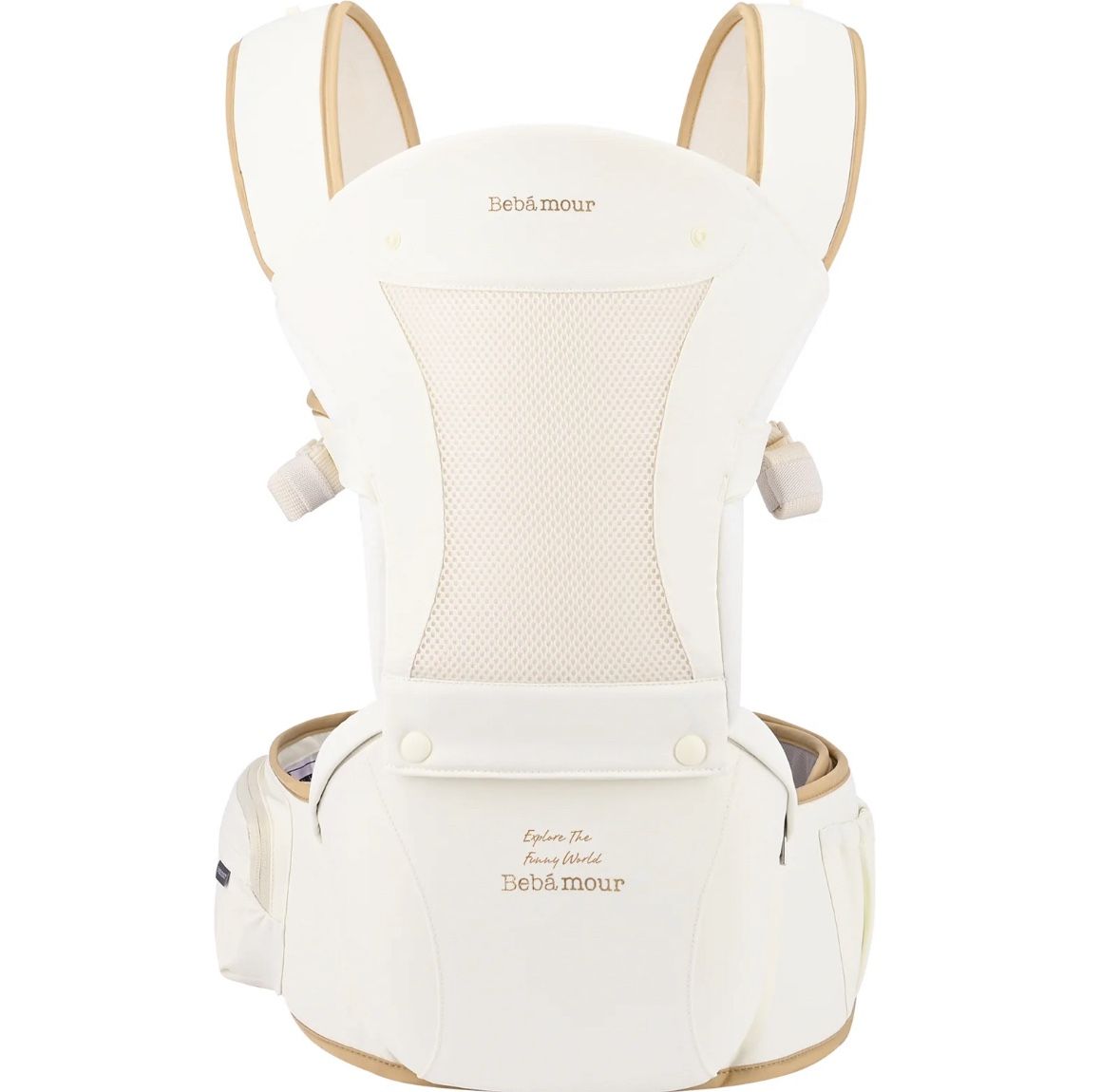 Bebamour Baby Carrier Newborn to Toddler-Baby Hip Carrier Front and Back Carry with Head Hood & 3 Pieces Teething Pads& Waist Extenders & Storage Bag