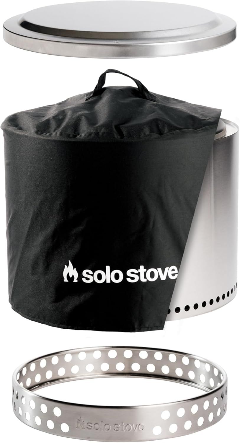 Solo Stove Bonfire Amazon Exclusive | Smokeless Fire Pit Bundle with Stand, Lid, Shelter & Ash Pan | Ideal for 4β6 People | Stainless Steel Wood Burni