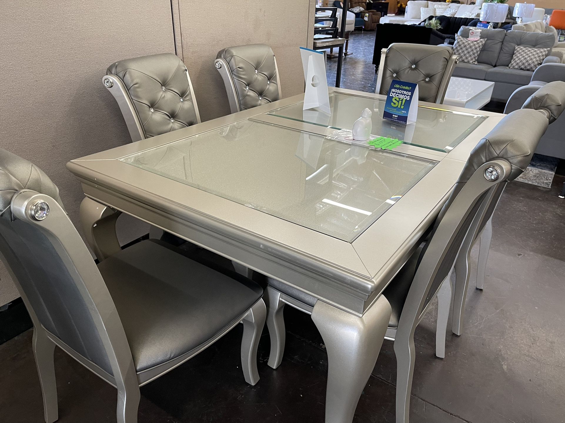 7 Piece Silver Gray Glam Dining Set