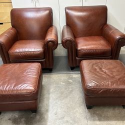 Rapallo Leather Armchair Set With Ottomans