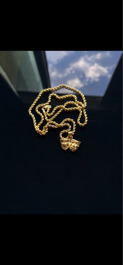 10k Gold Rope Chain 20 Inch w/ Theater Mask Pendant