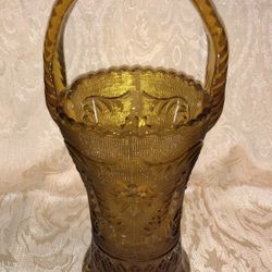 Vintage Amber Glass Vase - Indiana Glass 