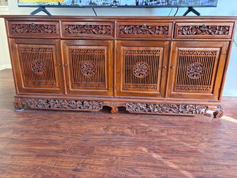 Hand-Carved Indonesian/Balinese Wood Buffet – 4 Door Sideboard