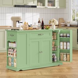 Kitchen Island with Wheels & Adjustable Shelf, 2 Drawer Farmhouse Buffet Cabinet Sideboard Coffee Bar