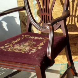 Vintage Mahogany Arm Chair Needlepoint Upholstery