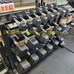NEW 5-50lb Rubber Hex Dumbbell Set WITH RACK! Weights Dumbbells Kettlebells Available!