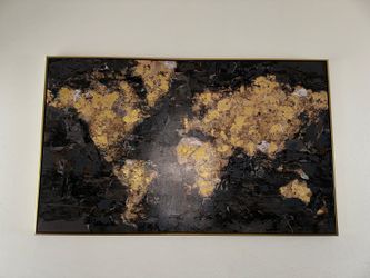 Black and Gold World Map Wall Art - Framed
