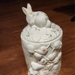 Vtg Johnson Brothers Summer Chintz 9” Cookie Jar Rabbit Bunny Garden 3D Floral