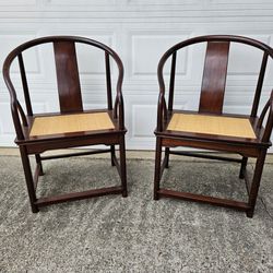 2 Chinese Horseshoe Back Chairs / Armchairs
