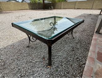 Beautiful Rustic Style Glass-Top Metal Works Table – Unique Custom Piece