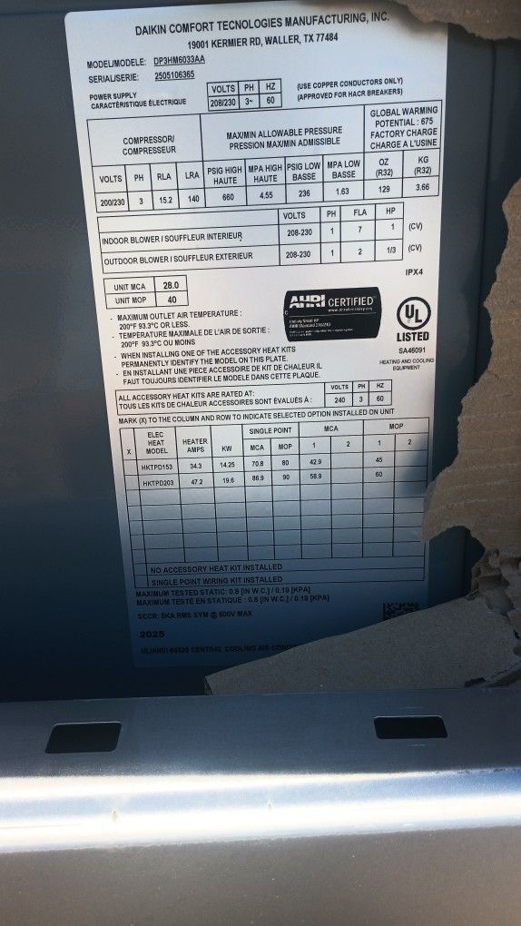 Daikin Commercial 5 Ton Package Heat Pump