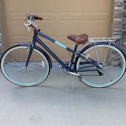 Blue Women's Hybrid Bike with Rear Rack