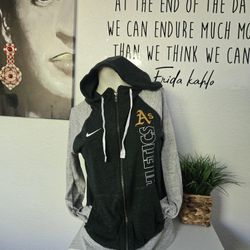 Nike Athletics Oakland A's Vintage Gym Dark Green and Gray Zip-Up Hoodie Size M