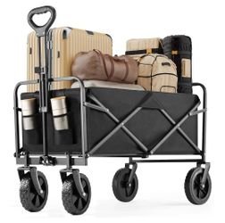 DUMOS Collapsible Wagon Cart Foldable, Heavy Duty Folding Wagon with Wheels, Lightweight Portable Folding Utility
