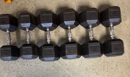 Rubber Hex Dumbbell Set 40, 45, 50 LB Pairs