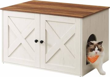 Cat Litter Box Enclosure, End Table, 31.5 x 20.9 x 19.7 Inches Litter Box Furniture Hidden with Removable Divider, Indoor Cat House,Honey Brown and Ru