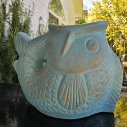 Turquoise Koi Fish Garden Planter Clay / Terracotta 12"x17"