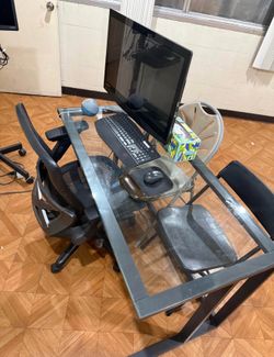 Glass desk and Desktop computer