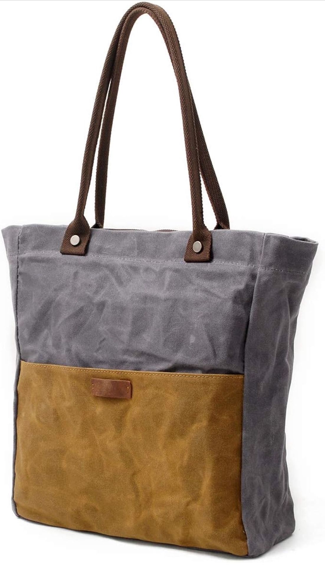 Women's Waxed Canvas Tote Bag with Genuine Leather Trim, Water-Repellent Shoulder Purse for Work & Travel, Fits 14" Laptop