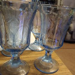 5 BLUE Indiana Recollection Depression Glass Glasses by Indiana Glass Co.   extremely hard to find.  