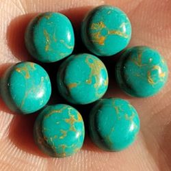 1pcs. Stunning Turquoise Round Cabachon Flatbacks Golden 