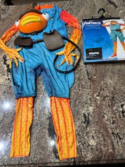 NEW FORTNITE FISHSTICK HALLOWEEN COSTUME KIDS SIZE MEDIUM 8–10 INCLUDES JUMPSUIT WITH ATTACHED GLOVES HALF MASK BELT WITH POUCHES