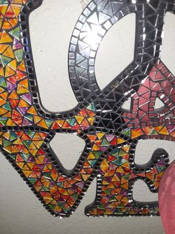 Love mosaic glass wall Art $25.00 cash only (serious buyers)