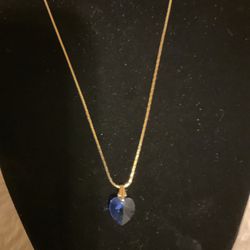 Gold Necklace With Blue Heart Crystal Pendant 
