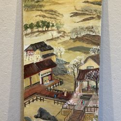 Beautiful Japanese Townscape Oil Painting by Listed Cal. Artist Lorraine Pelman