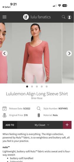 Lululemon Align Long Sleeve Top - Size 4
