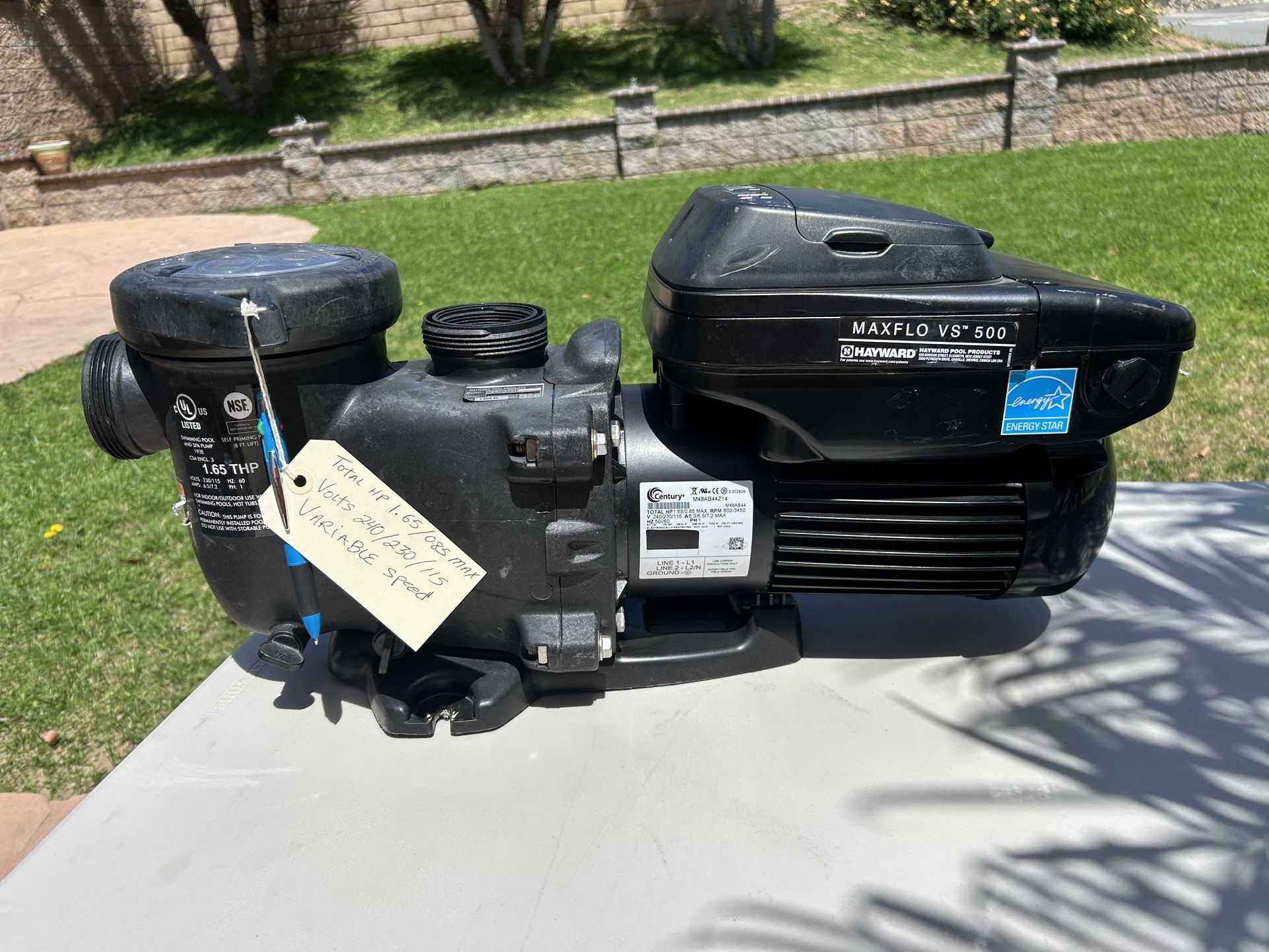 Total HP 1.65/0.85 MAX Variable Speed