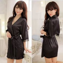 4-Piece set of women's pajamas, bathrobes, pajamas, lace deep V half cuff waistband, ice silk kimono, robes, pajamas, summer home wear