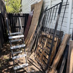Free! Ladder, Plywood, 2 Moving Crates, Scrap Metal Fence Section, Doors