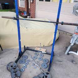 WEIGHT SET BAR , SQUAT RACK & 100LBS WEIGHT ALL FOR $175 