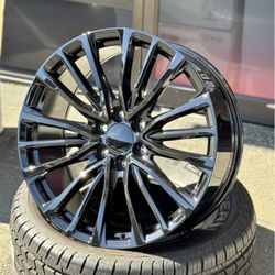 ESC V Style LC5621 22x9 6x139.7 +28 Rims Tires Silverado Sierra Tahoe Suburban Yukon Escalade